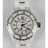 A Chanel J12 white ceramic lady's bracelet wristwatch, Ref. No. L.E 79444, with quartz movement, the