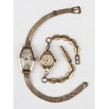 A 9ct gold oval cased lady's wristwatch, import mark Glasgow 1930, case width 1.7cm, on a gilt metal
