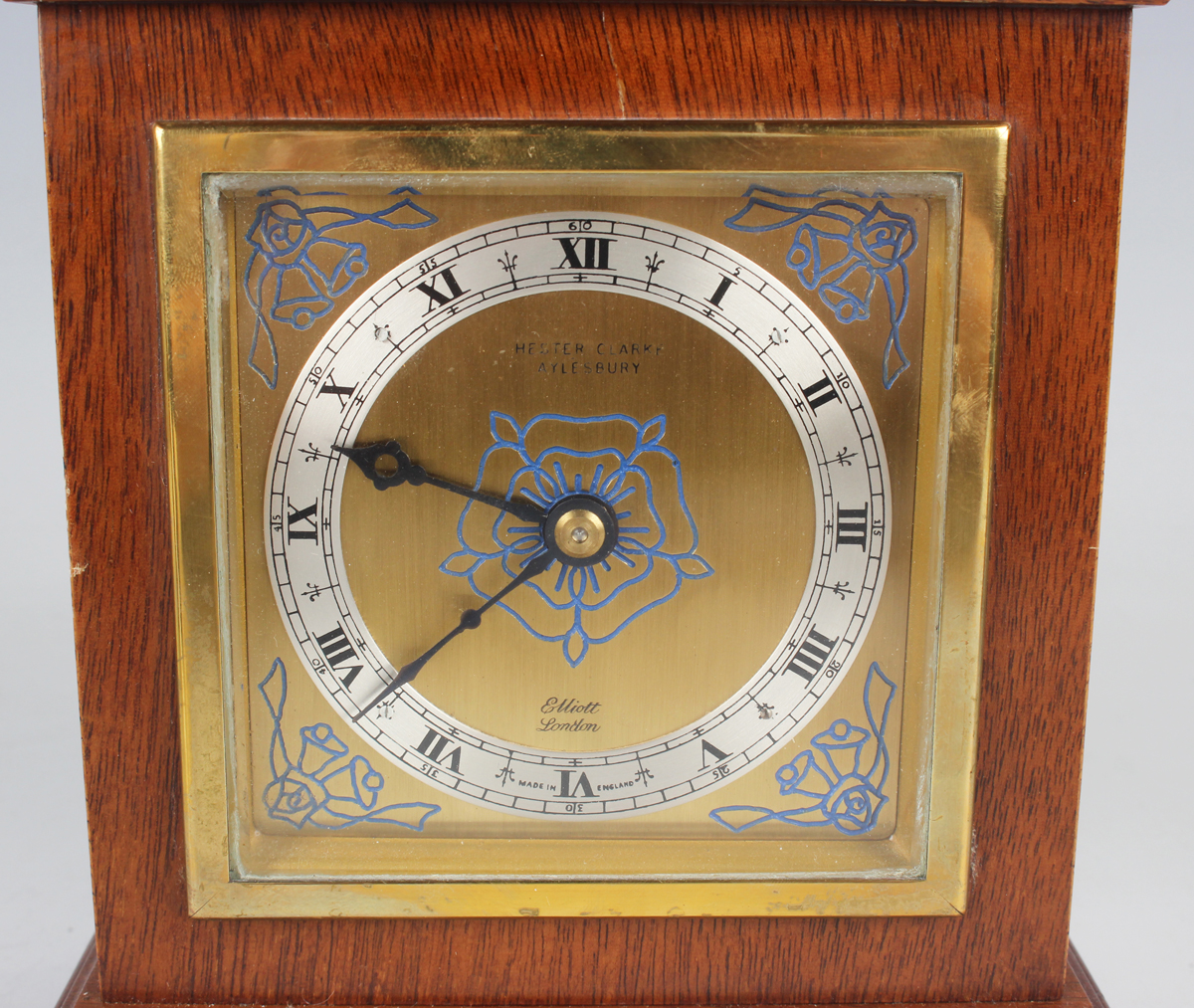 A 20th century inlaid mahogany mantel timepiece by F.W. Elliott & Co, made to commemorate the 1981 - Image 12 of 13