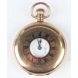 A Zenith 9ct gold keyless wind half-hunting cased gentleman's pocket watch, the gilt jewelled