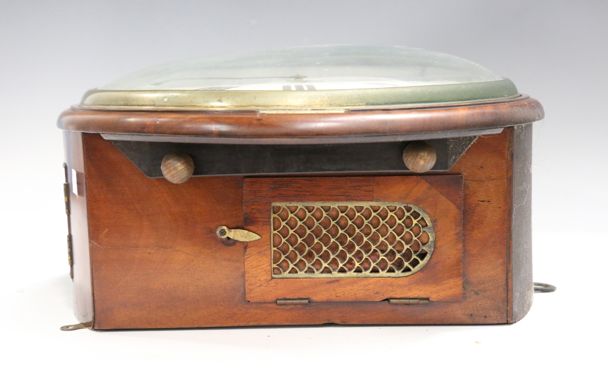 An early 19th century mahogany circular cased wall clock, the brass five pillar twin fusee - Image 9 of 10