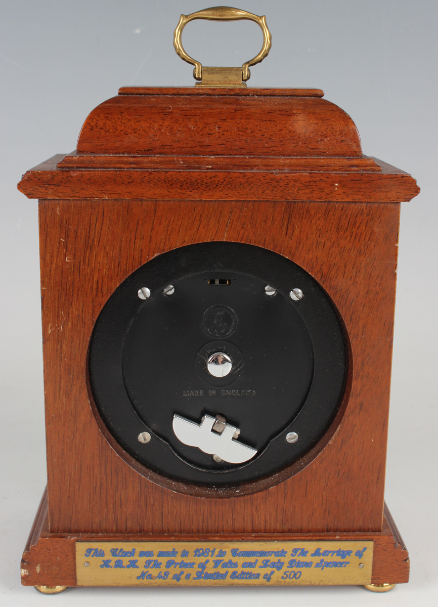 A 20th century inlaid mahogany mantel timepiece by F.W. Elliott & Co, made to commemorate the 1981 - Image 11 of 13