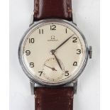 An Omega steel circular cased gentleman's wristwatch, circa 1944, the signed jewelled 30 T2