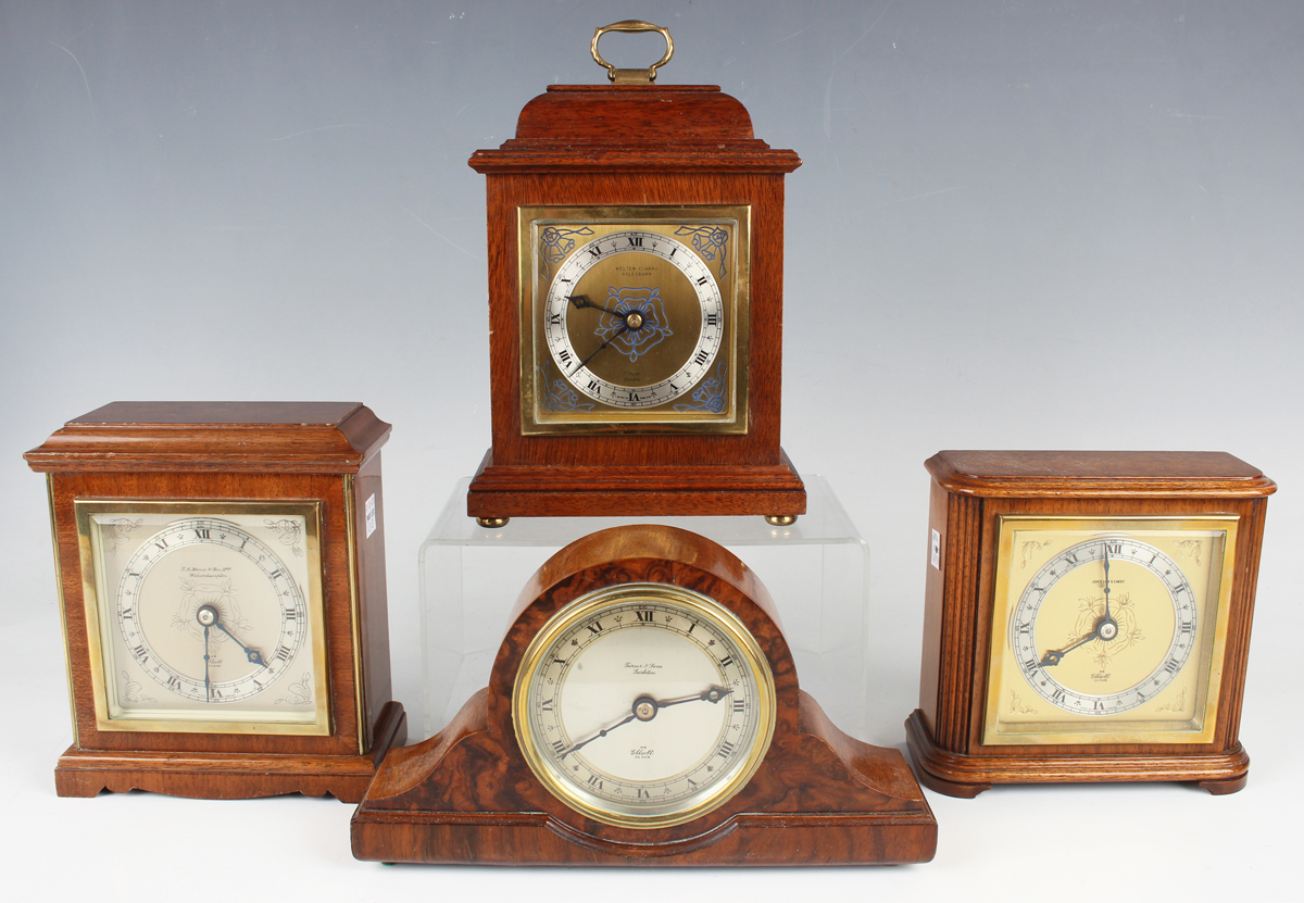 A 20th century inlaid mahogany mantel timepiece by F.W. Elliott & Co, made to commemorate the 1981