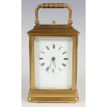 A late 19th century French gilt lacquered brass carriage clock by Soldano, Paris, with eight day