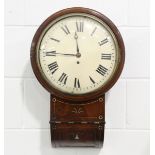 A Regency brass inlaid mahogany drop dial wall timepiece with eight day single fusee movement, the