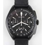 A Bulova Lunar Pilot chronograph black coated steel cased gentleman's wristwatch, Ref. 98A186,