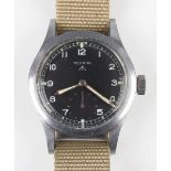 A Record military issue steel cased gentleman's wristwatch with signed jewelled 022K caliber