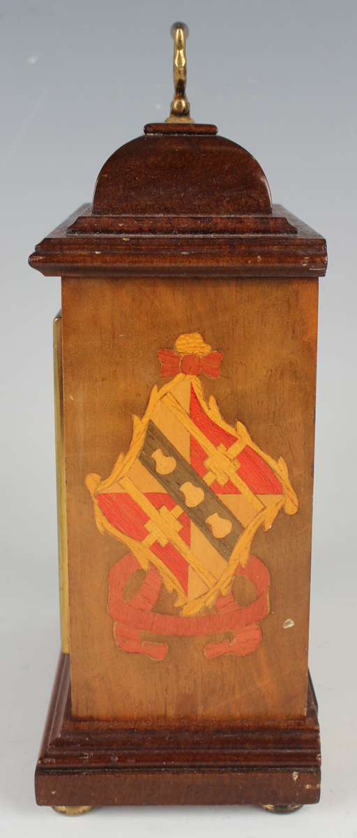 A 20th century inlaid mahogany mantel timepiece by F.W. Elliott & Co, made to commemorate the 1981 - Image 10 of 13