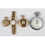 An 18ct gold keyless wind half-hunting cased lady's fob watch with unsigned gilt jewelled lever