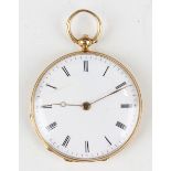 An 18ct gold cased and blue enamelled keywind open-faced lady's fob watch with unsigned gilt