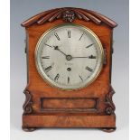 A William IV figured mahogany mantel timepiece with eight day single fusee movement, the 6-inch