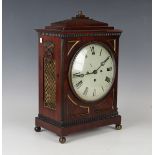 A Regency mahogany bracket timepiece with eight day single fusee movement, the 8-inch painted convex