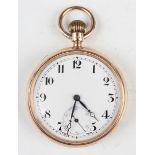 A 9ct gold cased keyless wind open-faced gentleman's pocket watch, the Swiss jewelled movement