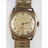A Cyma 9ct gold cushion cased gentleman's wristwatch with signed circular jewelled movement, the