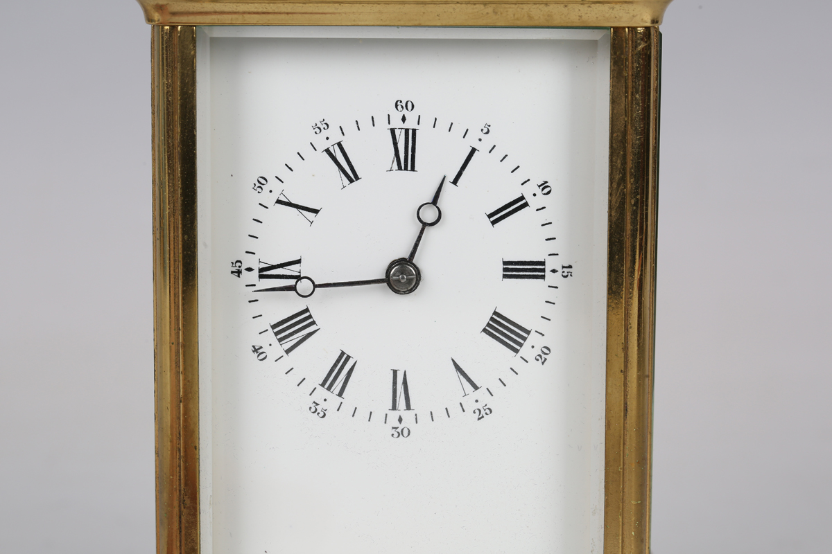 A late 19th century French lacquered brass cased carriage clock with eight day movement striking - Image 8 of 8
