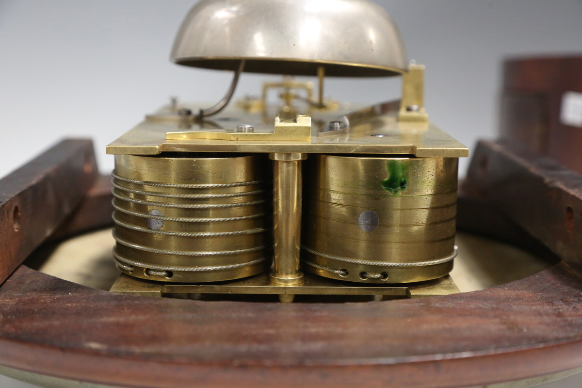 An early 19th century mahogany circular cased wall clock, the brass five pillar twin fusee - Image 3 of 10