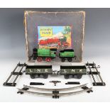 A Hornby gauge O clockwork M1 goods train set, boxed, together with a quantity of track and a