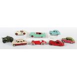 Seven Dinky Toys cars, comprising No. 164 Vauxhall Cresta, No. 157 Jaguar, No. 109 Austin Healey,