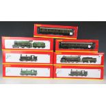 A small collection of Hornby gauge OO railway items in Southern livery, comprising three locomotives