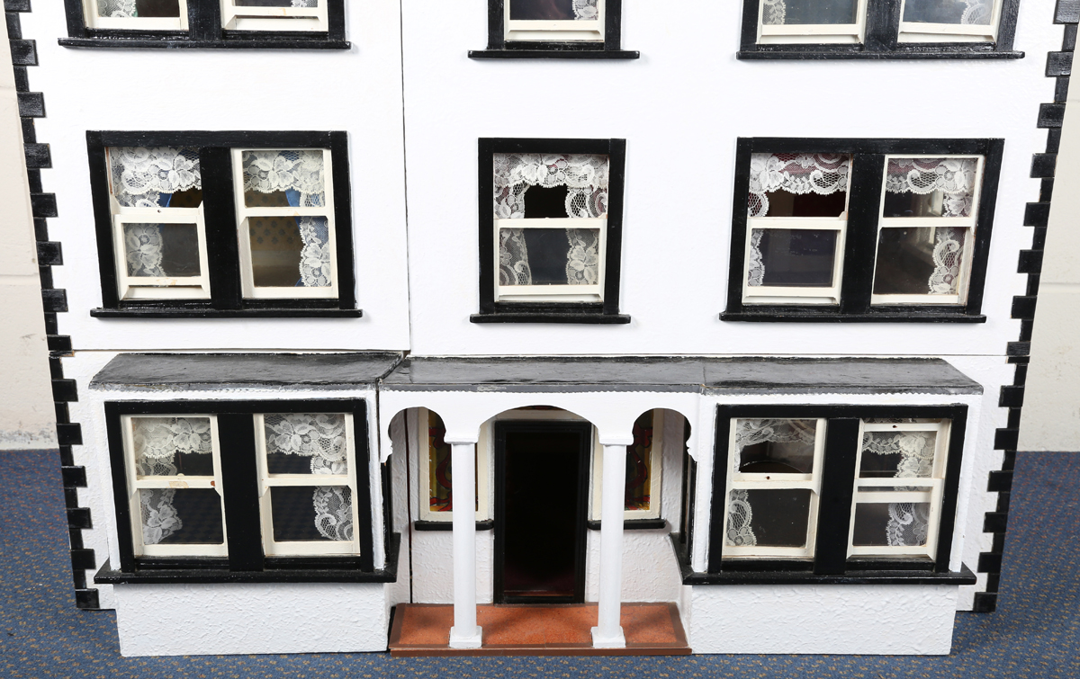 A 20th century Tudor style doll's house, the double-gabled tiled roof above a double opening front - Image 19 of 21