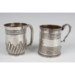 A George IV silver cylindrical christening tankard with reeded bands above a beaded foot, flanked by