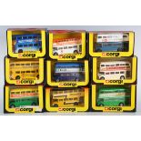 Eighteen Corgi Routemaster buses, including No. 469 'Barratt', No. 469 'Aero' and No. 481 'BEA', all