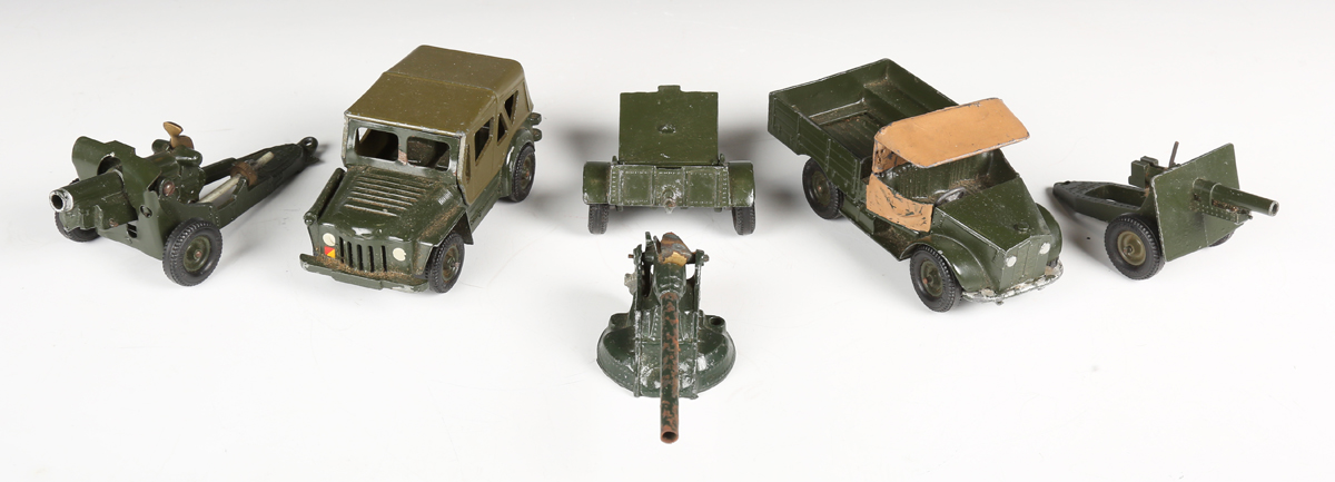 A small collection of Britains army vehicles and accessories, comprising No. 2102 Austin Champ,