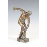 After the antique - an early 20th century patinated cast bronze figure of the discus thrower, height