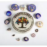 A group of thirteen late 19th/early 20th century enamelled buttons, diameter of largest 3cm.Buyer’