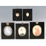 A group of mainly 19th century portrait miniatures, including a jasperware plaque, a printed