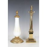 A 20th century gilt metal and opaline glass table lamp, height 40cm, together with a late 20th
