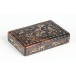 A George III tortoiseshell rectangular snuff box, the hinged lid and sides inlaid with gilt metal