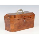 A late George III rosewood tea caddy with boxwood stringing and foliate cast brass handle, width