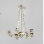 A mid-19th century clear glass and gilt brass five light chandelier, height 40cm, width 34cm,