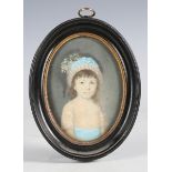 British School - an 18th century watercolour on ivory portrait miniature, depicting a young girl