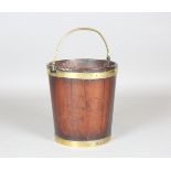 A George III mahogany and brass-bound bucket with applied overhead handle, height 40cm, diameter