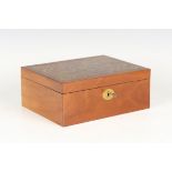 A 20th century walnut and brass inlaid rectangular box, the hinged lid inlaid with initials 'M.J.G',