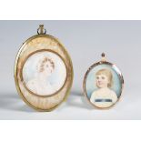 British Provincial School - a pair of mid-19th century double-sided watercolour on ivory portrait