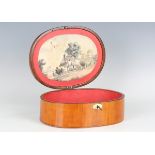 A George III satinwood oval box with harewood banding and an inlaid oak leaf and acorn reserve,
