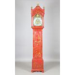 A mid-18th century style red chinoiserie lacquered longcase clock, the eight day three train