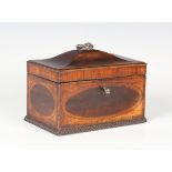 A George III mahogany tea caddy, the domed lid with silver handle, London 1812, with overall