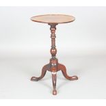 A George II red walnut wine table with an associated circular top and tripod base, height 58cm,
