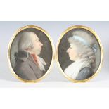 British School - a pair of late 18th/early 19th century pastels on paper portrait miniatures,