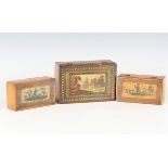 A George III painted rectangular wooden box, the lid painted with a landscape, width 16.5cm,