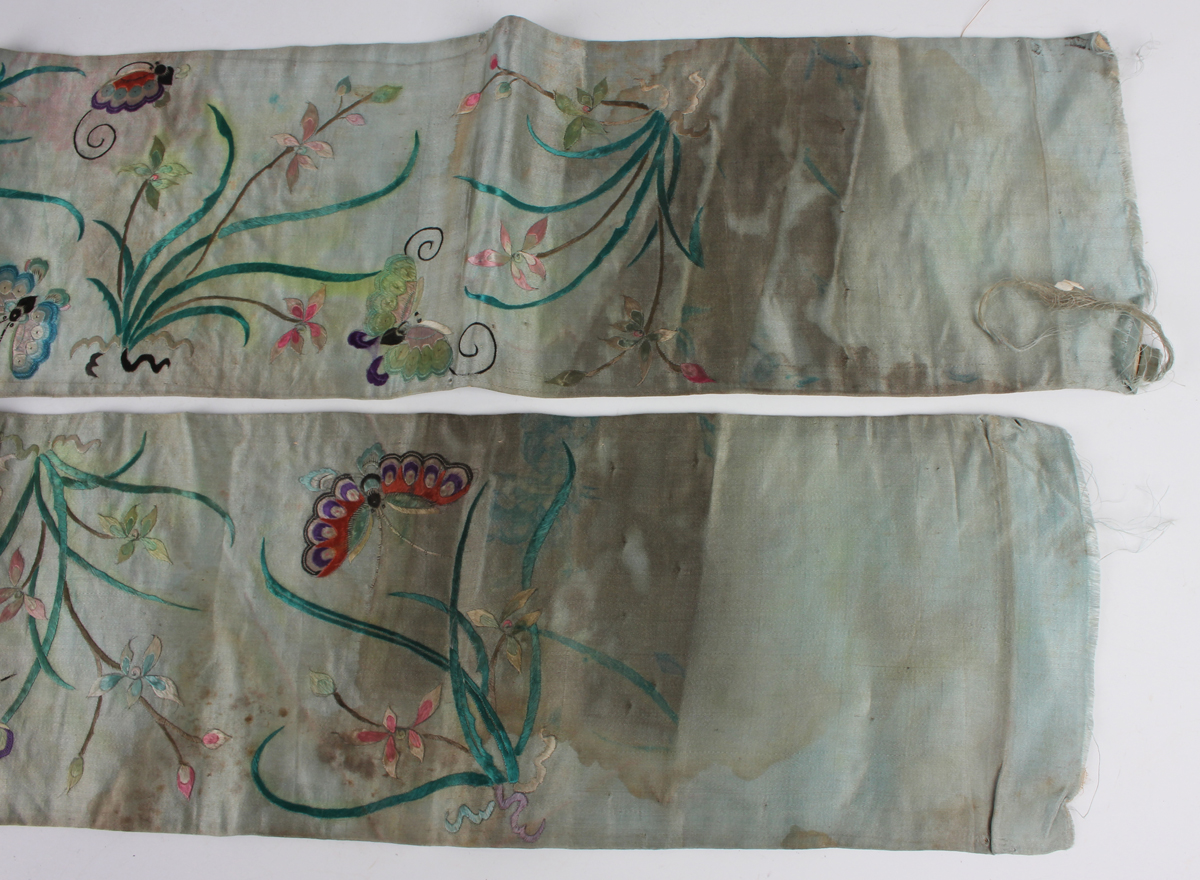 A small collection of Chinese export silkwork, late Qing dynasty, including a collar, decorated with - Image 15 of 43