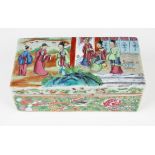 A Chinese Canton famille rose rectangular porcelain box and cover, mid-19th century, the top painted