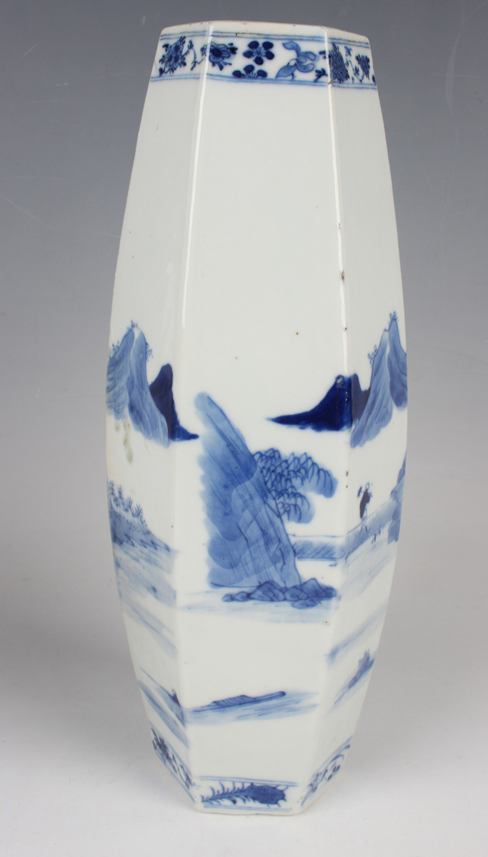 A pair of Chinese blue and white porcelain vases, mark of Kangxi but late 19th century, each of - Image 16 of 19