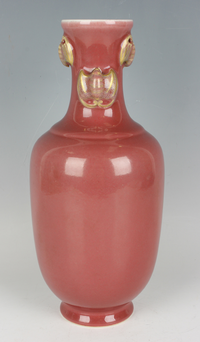 A Chinese sang-de-boeuf porcelain vase, 20th century, the swollen cylindrical body beneath a - Image 9 of 10