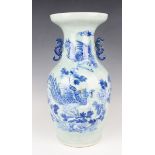 A Chinese blue and white celadon ground porcelain vase, late Qing dynasty, the shouldered body and